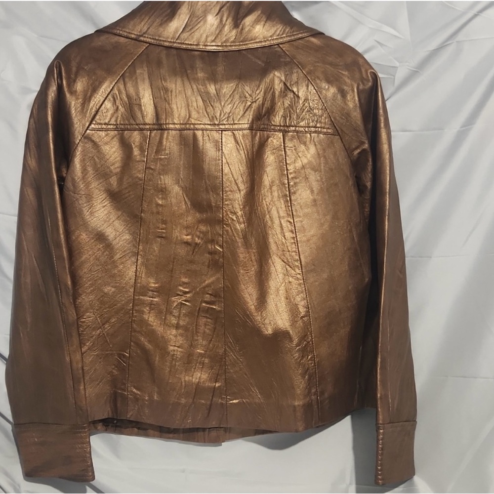 Chico's Leather Bronze Metallic Women's Jacket - Picture 2 of 5